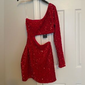 Red sequin mini dress